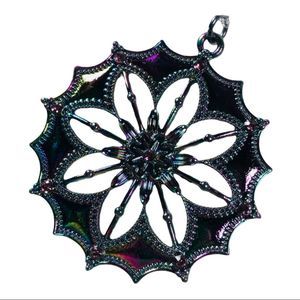 Flower design rainbow holographic/iridescent necklace on silver chain NEW